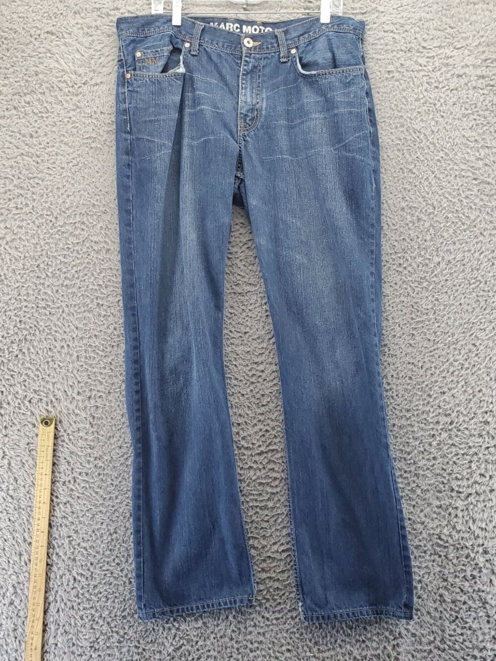 Marc Moto Jeans Mens 36x32 Blue Straight-Leg 5-Pocket Button & Zip Fly Denim